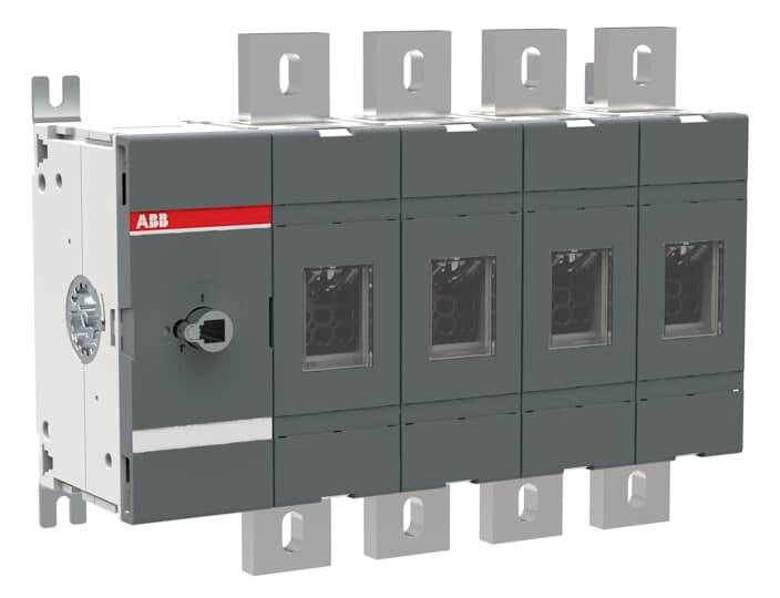 Schalteinheit für industrielle Anwendungen, bestehend aus mehreren grauen Modulen, mit ABB-Logo und Drehschalter links.