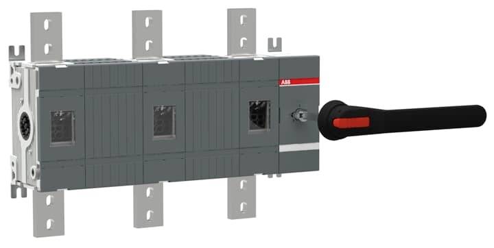 Bild eines vierspoligen modularen Stromschalters mit seitlichem Hebel. Geeignet für industrielle elektrische Anwendungen.