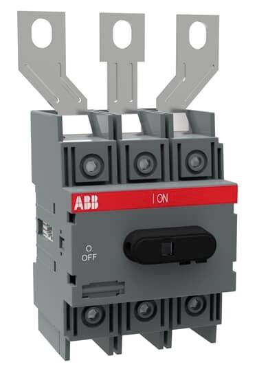 Ein dreipoliger, grauer automatischer Lasttrennschalter mit 'ON/OFF'-Schalter; geeignet zur Unterbrechung elektrischer Stromkreise.