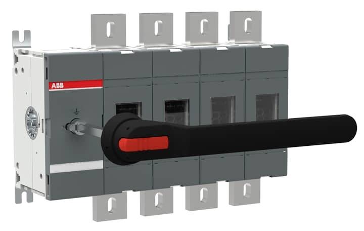 Ein elektrischer Lasttrennschalter mit langem schwarzen Hebel und rotem Schalter auf der Vorderseite.