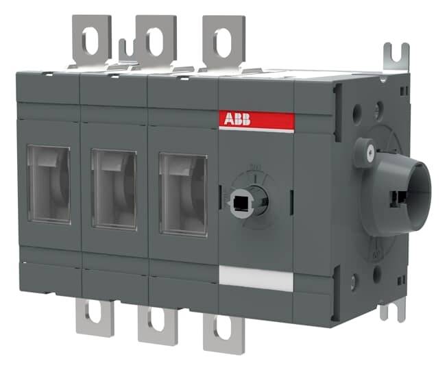 Grauer, rechteckiger, modularer Trennschalter mit drei durchsichtigen Abdeckungen und rotem Logo. Wird zur elektrischen Sicherheit verwendet.