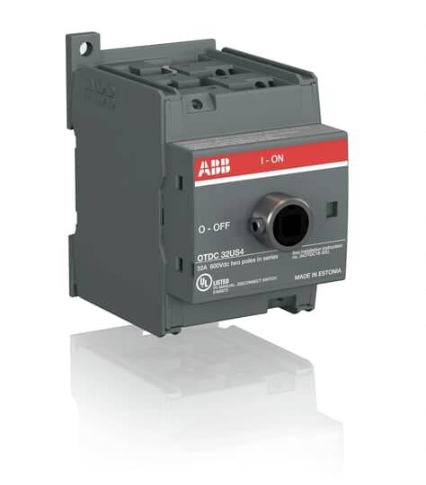 Schwarz-grauer ABB-Schalter mit roten und weißen Markierungen. Beschriftet mit 'O - OFF' und 'I - ON'. Wird in elektrischen Anwendungen genutzt.