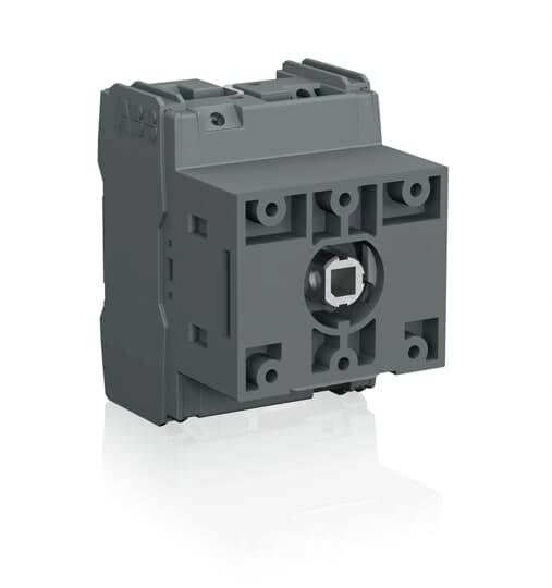 Ein rechteckiges, graues elektrisches Gerät mit quadratischer Montagefläche, zentralem Loch und mehreren Schraubbefestigungen. Geeignet für industrielle Anwendungen.