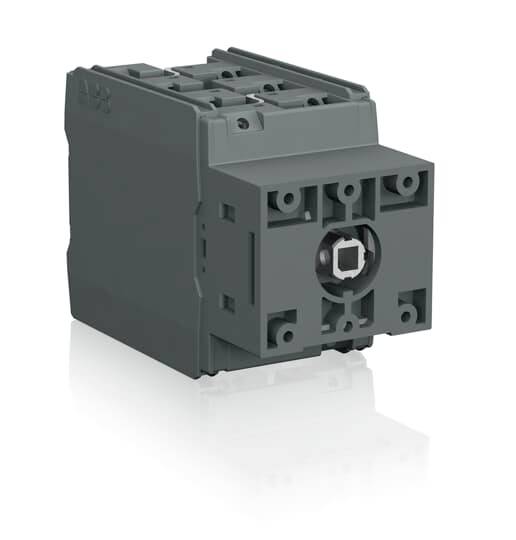 Ein graues elektrisches Bauteil mit rechteckiger Form und einem zentralen runden Anschluss auf der Vorderseite.