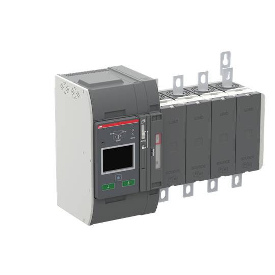 Modularer elektrischer Schalter mit mehreren Anschlüssen, digitalem Display und grünem Schalter. Geeignet für industrielle Anwendungen.