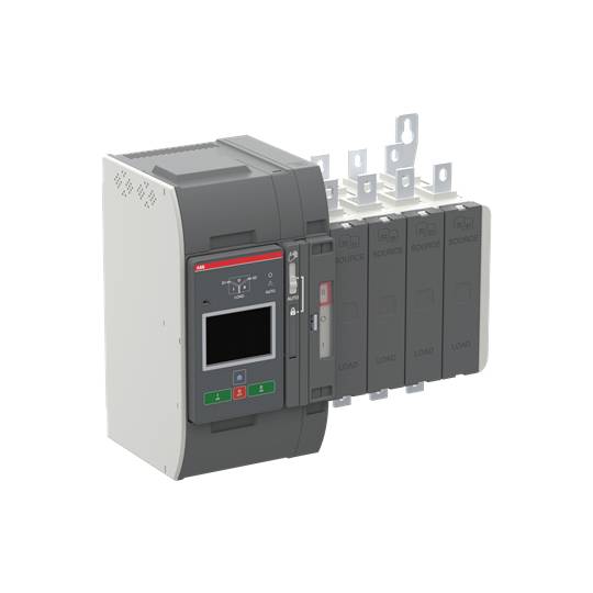 Ein elektronischer Schalter mit Display und mehreren Anschlüssen, möglicherweise ein Leistungsschalter oder ein Modulsystem für industrielle Anwendungen.