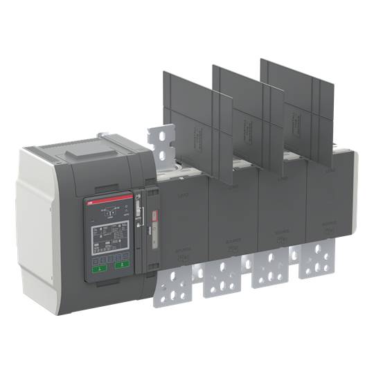 Ein automatischer Leistungsschalter in industrieller Umgebung, bestehend aus mehreren elektrischen Komponenten und Anschlussklemmen.