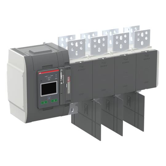 Ein elektrischer Schaltkasten mit mehreren Schaltmodulen nebeneinander. Links befindet sich ein digitales Anzeigefeld.