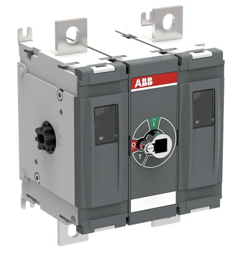 Industrieschalter von ABB mit grauem Gehäuse und bedienbarer Drehscheibe in der Mitte. Geeignet für industrielle Schaltanwendungen.