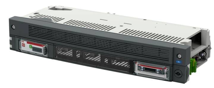 Ein graues elektronisches Gerät, das Teil eines Servers oder Speichersystems sein könnte. Es weist Lüftungsschlitze und mehrere Anschlüsse auf.