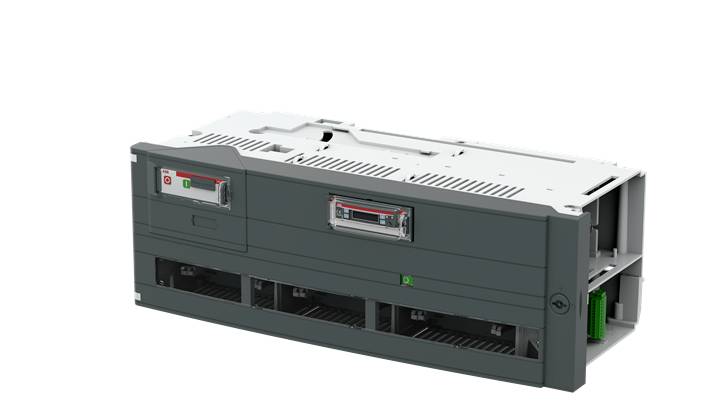 Ein grauer, rechteckiger elektronischer Gerätebaustein mit mehreren Slots und Anschlussmöglichkeiten, geeignet für modulare Systeme.