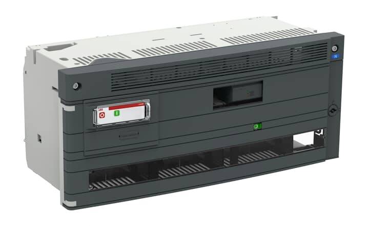Ein schwarzes elektrisches Schalttafel-Gehäuse mit digitalen Anzeigen und Bedienelementen, geeignet für industrielle Anwendungen.