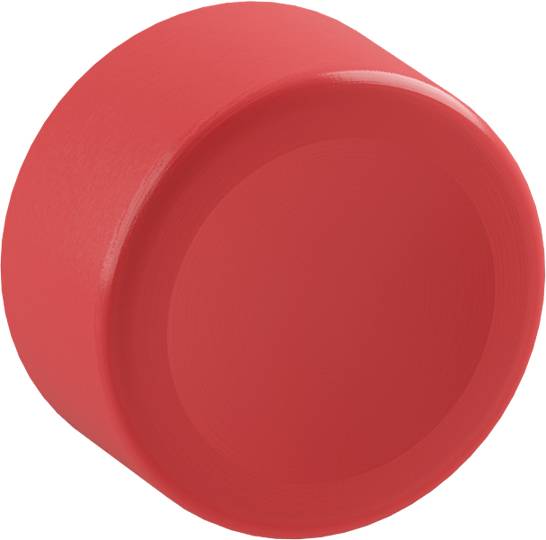 Ein runder, leuchtend roter Deckel, isoliert auf weißem Hintergrund.