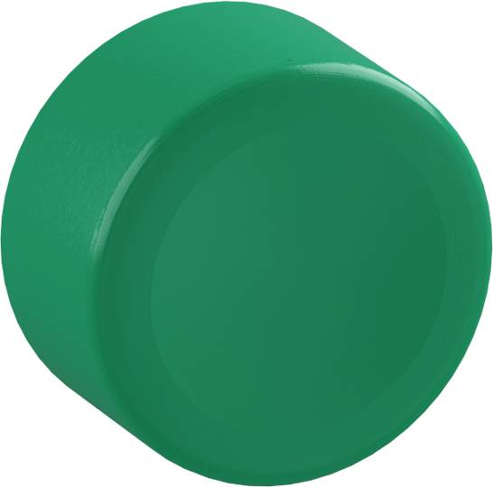 Ein grüner Plastikflaschendeckel, rund und glatt, liegt flach und ist zentral dargestellt.