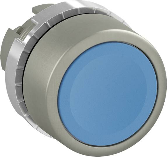 Metallknopf mit großer, runder, blauer Oberseite.