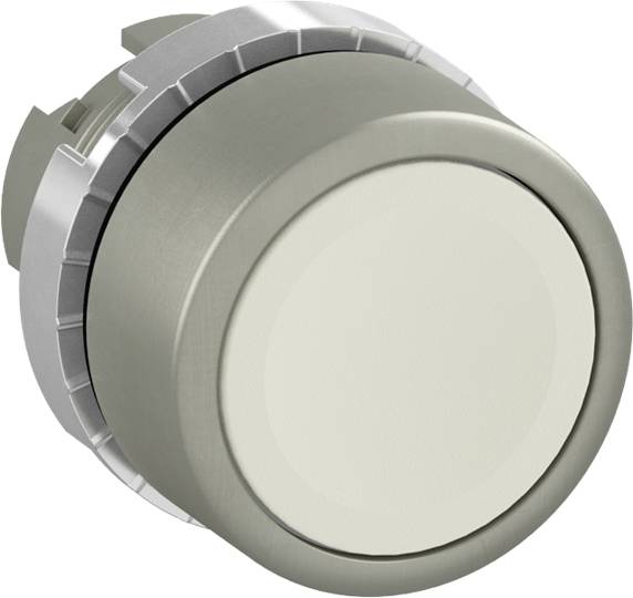 Ein silberfarbener, zylindrischer Knopf mit runder Oberfläche.