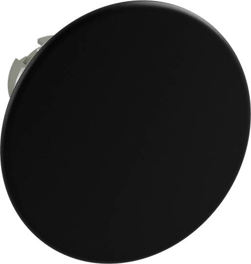 Ein runder, schwarzer, flacher Knopf oder Schalter gezeigt von der Seite.