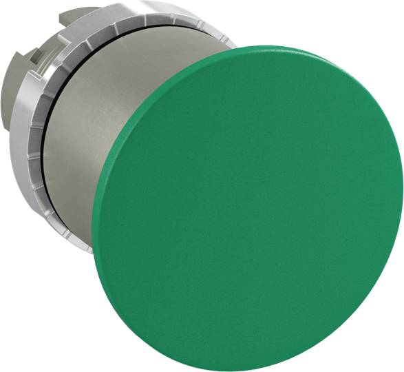 Rundes grünes Druckknopf-Modul mit silbernem Gehäuse, verwendet für elektronische Steuerungs- und Schaltanwendungen.