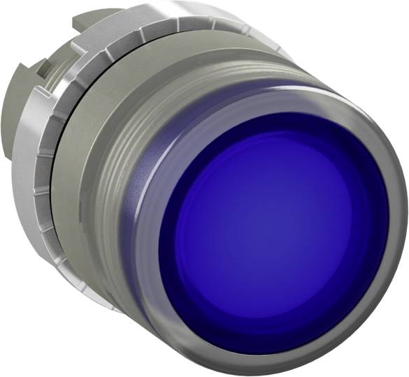 Runder blauer Knopf aus Metall und Kunststoff, geeignet für industrielle Maschinensteuerung, zeigt modernen und robusten Look.