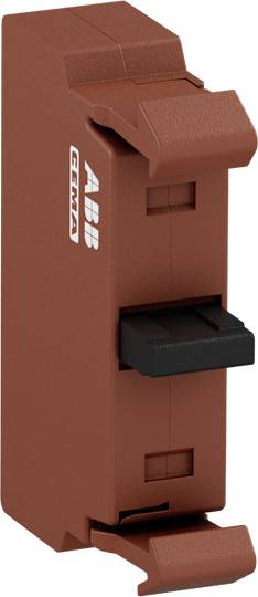 Eine braune ABB-Sicherungs-Blende mit schwarzem Schalter, verwendet zur Abdeckung elektronischer Sicherungen in Schalttafeln.