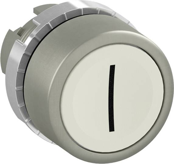 Ein metallischer Drehknopf mit einer schwarzen Linie in der Mitte.