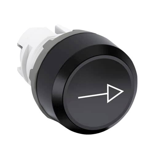 Ein schwarzer Druckknopf mit einem weißen Pfeil, der nach rechts zeigt.