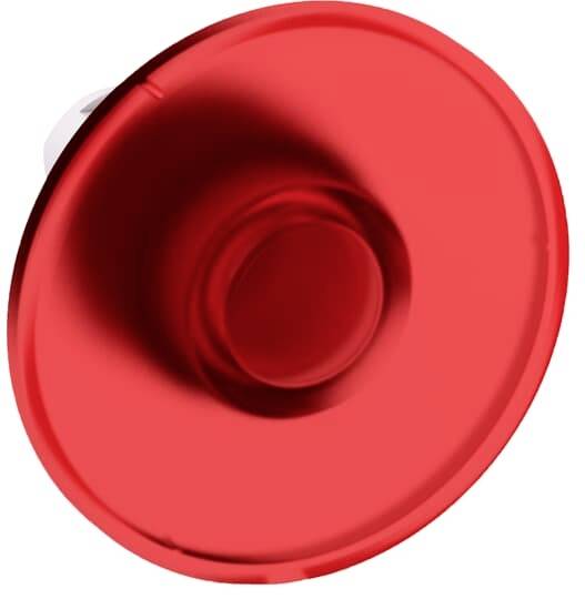 Runden, roten Knopf von oben gesehen.