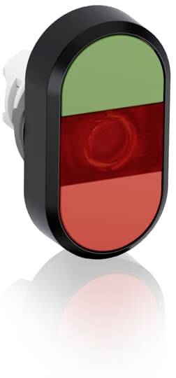 Kombiniertes Anzeige- und Bedienelement; oben grün, unten rot, oval. Zeigt Schaltzustand oder Status an.