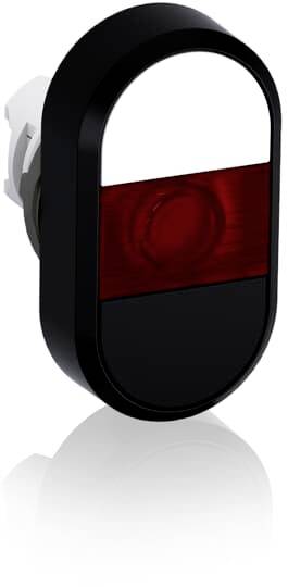 Ein ovaler Schalter mit rot-schwarzer Oberfläche, geeignet zur Steuerung von elektrischen Geräten.