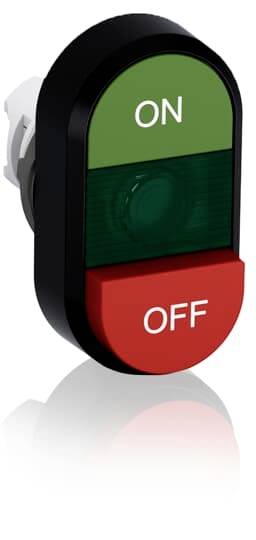 Ein ovaler Schalter mit zwei Bereichen: oben grün mit 'ON', unten rot mit 'OFF'.