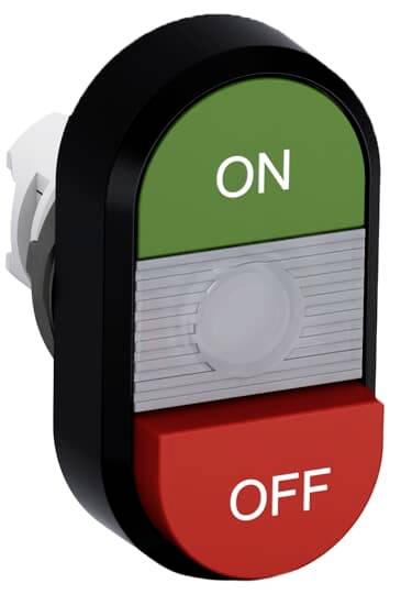 Ein ovaler Schalter mit grünem 'ON'- und rotem 'OFF'-Bereich; symbolisiert das Ein- und Ausschalten eines Geräts oder Systems.