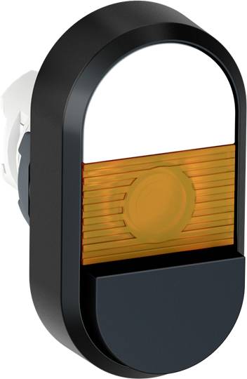 Ein ovales, schwarzes Gerät mit einem orangefarbenen, leuchtenden Element. Möglicherweise ein industrieller Warn- oder Signallicht.