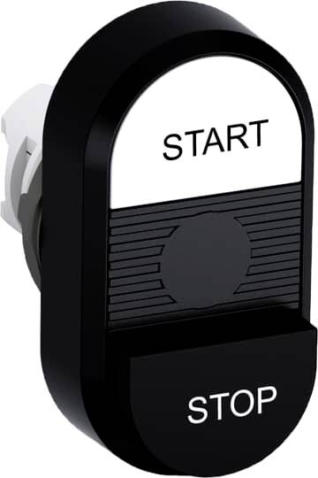 Schalter mit zwei Positionen: Oben 'START' in Weiß, unten 'STOP' in Schwarz.