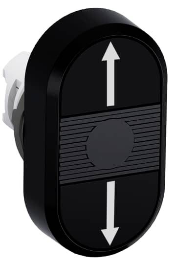 Schwarzer ovaler Kippschalter mit weißen Pfeilen nach oben und unten, symbolisiert Auf- und Abbewegung.