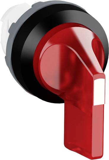 Roter Not-Aus-Schalter vor weißem Hintergrund. Der Schalter ist markant und zur Deaktivierung von Maschinen in Notfällen gedacht.