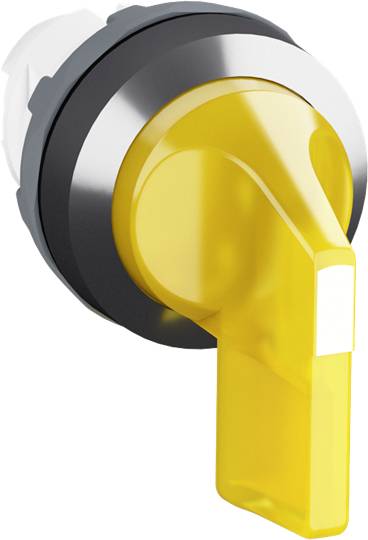 Ein gelber Drehschalter in der Aus-Position, meist verwendet in elektrischen Geräten zur Steuerung von Ein- und Ausschaltfunktionen.