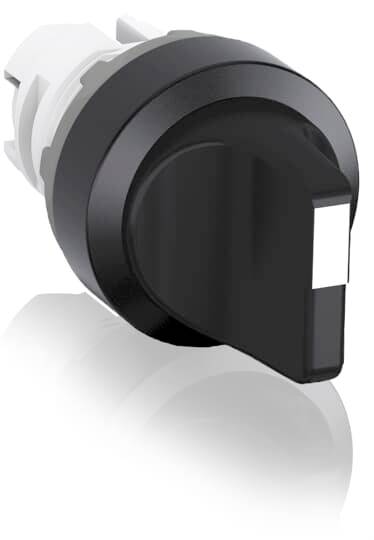 Schwarzer Drehschalter mit grauer Basis, zur Steuerung elektronischer Geräte.