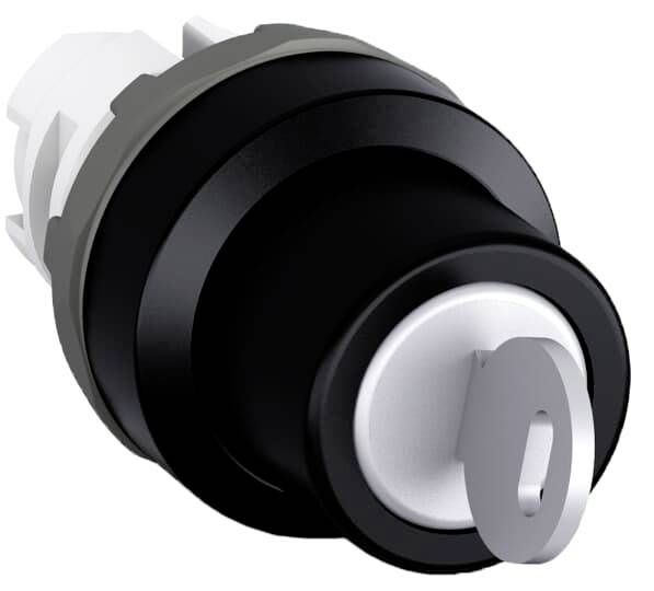 Ein schwarzes und silbernes Schlüsselschloss mit einem eingesetzten Schlüssel. Es dient zur Sicherung oder Aktivierung eines Geräts oder Systems.