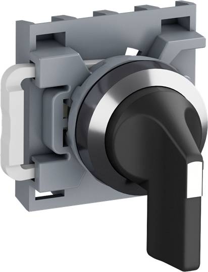 Ein schwarzer Drehschalter in einem grauen, rechteckigen Gehäuse, typisch für Elektroinstallationen.