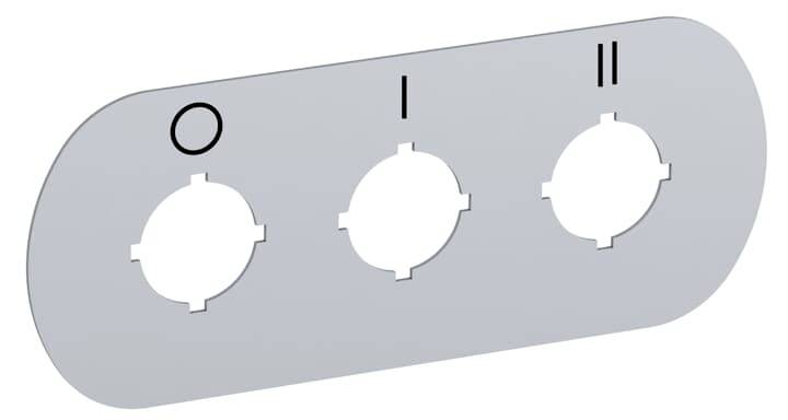 Dreifach-Schalterabdeckung mit Markierungen: '0' für Aus, 'I' für erste Stufe, 'II' für zweite Stufe; jedes Format rund.