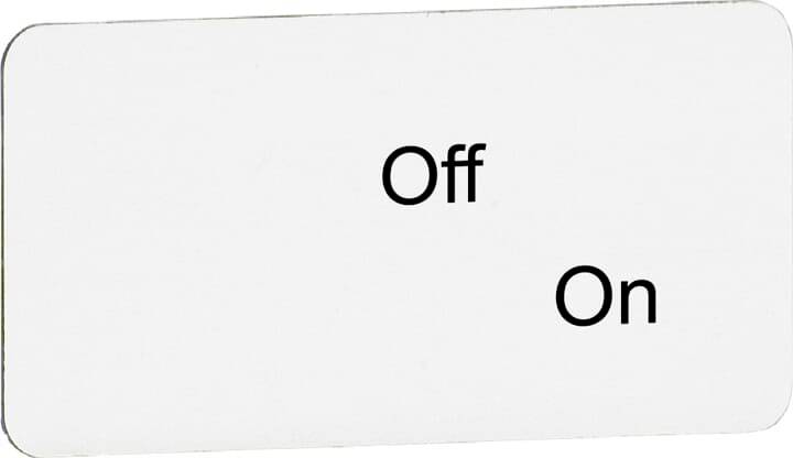 Weiße Karte mit den Worten 'Off' links und 'On' rechts, zeigt möglichen Schalterzustand an.