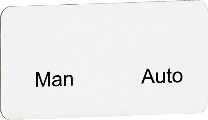 Eine weiße Karte mit den schwarzen Aufschriften 'Man' links und 'Auto' rechts.