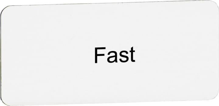 Weiße Karte mit dem Wort 'Fast' in schwarzer Schrift.