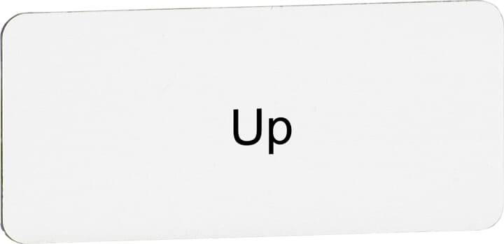 Ein Schild mit der Aufschrift 'Up' in schwarzer Schrift auf weißem Hintergrund.
