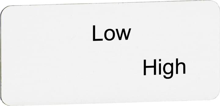 Auf weißem Hintergrund sind die Wörter 'Low' oben links und 'High' unten rechts abgebildet.