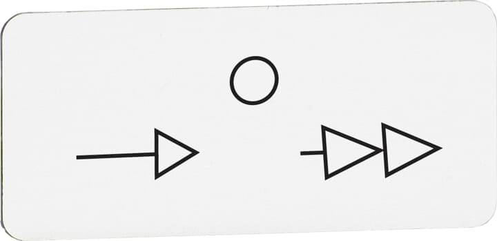 Ein rechteckiges Schild zeigt von links nach rechts einen Pfeil, einen Kreis, und zwei ineinander liegende Pfeile.