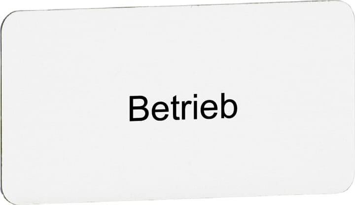 Schild mit dem Wort 'Betrieb' in schwarzer Schrift auf weißem Hintergrund.