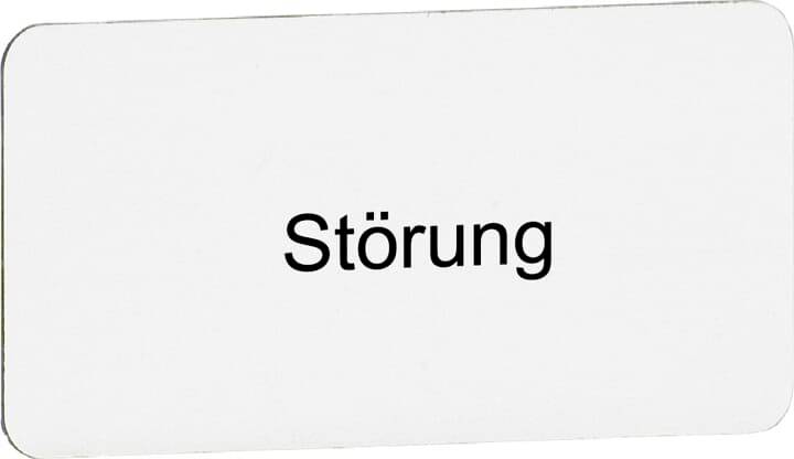 Ein rechteckiges Schild mit dem Text 'Störung' in schwarzer Schrift auf weißem Hintergrund.