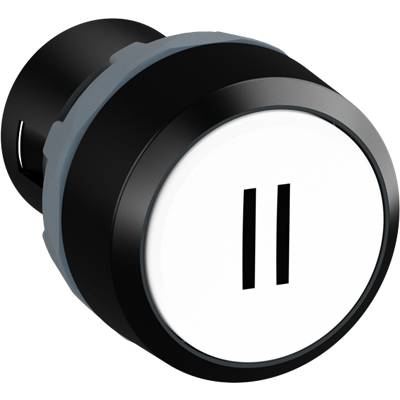 Ein schwarzer runder Knopf mit einem weißen Zentrum und zwei parallelen Linien in der Mitte, die das Symbol für 'Pause' darstellen.