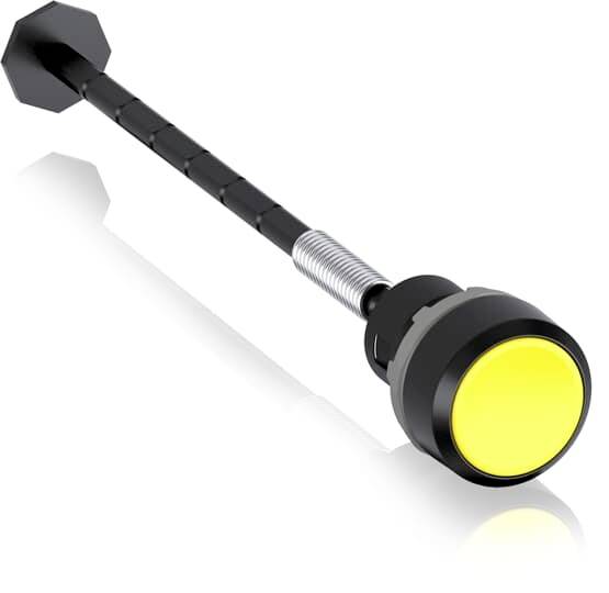 Boxball-Reflextrainer mit gelbem Ball, langem schwarzen Stab und Saugnapfbasis zur Befestigung an glatten Oberflächen.